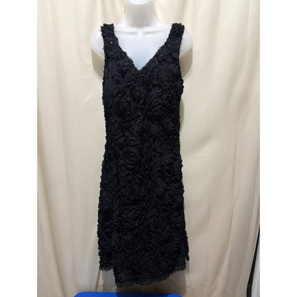 Alberto Makali Black Rosette Textured Cocktail Dress Sleeveless Size 14
